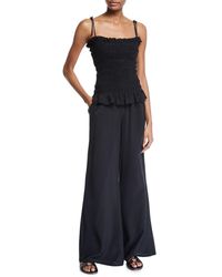 Tory Burch Cone Sizeta Smocked Wide-leg Silk Coverup Jumpsuit - Black