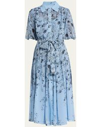 Teri Jon - Floral-print Puff-sleeve Chiffon Midi Dress - Lyst