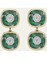 Bhansali - 18k Yellow Gold One Collection Double Cushion Bezel Emerald And Diamond Earrings - Lyst