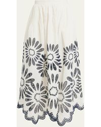 Ulla Johnson - Annisa Embroidered Linen Cotton Scalloped Midi Skirt - Lyst