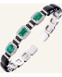 Nikos Koulis - Oui 3-emerald & Diamond Cuff In 18k White Gold/enamel - Lyst