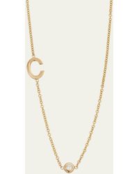 Zoe Lev - 14k Gold Asymmetrical Initial And Bezel Diamond Necklace - Lyst
