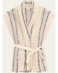 Brunello Cucinelli - Open-knit Long Net Cardigan With Paillette Detail - Lyst