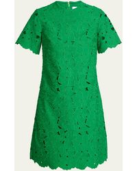 Erdem - Floral Embroidered Lace Short-sleeve Mini Dress - Lyst