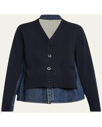Sacai - Denim Knit Cardigan - Lyst