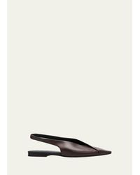 Brunello Cucinelli - Leather Square-Toe Slingback Flats - Lyst