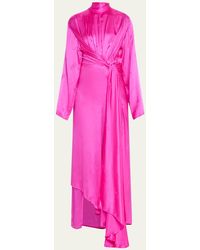 Balenciaga - Front Drape Bb Scarf-neck Silk Dress - Lyst