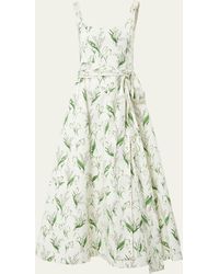 Carolina Herrera - Floral Print Midi Dress With Sash Belt - Lyst