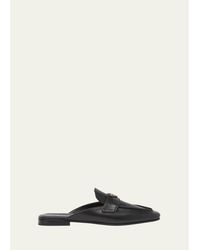 Prada - Vitello Leather Logo Mule Loafers - Lyst