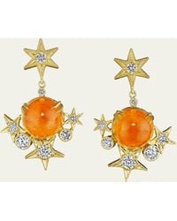 Anthony Lent - 18k Yellow Gold Cabochon Star Drop Earrings With Mandarin Garnet And Diamonds - Lyst