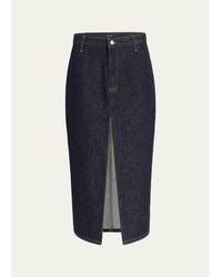 KHAITE - Anden Pleated Denim Slit Midi Skirt - Lyst
