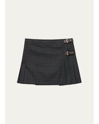 Prada - Check Pleated Buckle Wrap Mini Skirt - Lyst