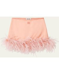 Miu Miu - Feather-trim Mini Skirt - Lyst