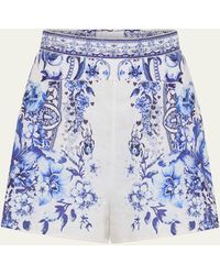 Camilla - Wide Waistband Floral Linen Silk Shorts - Lyst