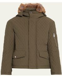Burberry - Short Quilted Jacket With Faux Fur Hood - Lyst