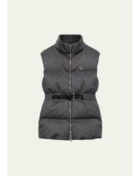 Prada - Belted Velvet Down Puffer Jacket - Lyst