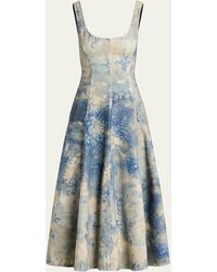 Ralph Lauren Collection - Tarian Floral-print Sleeveless Lace-up Denim Midi Dress - Lyst