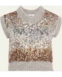 Brunello Cucinelli - Multi-Size Degrade Pailette Mohair V-Neck Sweater - Lyst