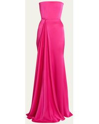 Alex Perry - Satin Crepe Strapless Gathered Drape Gown - Lyst