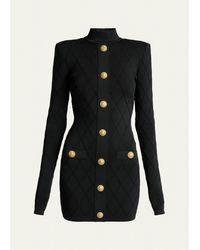 Balmain - Long-Sleeve Buttoned Knit Mini Dress - Lyst
