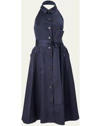 Carolina Herrera - Collared Button-Front Halter Midi Dress - Lyst