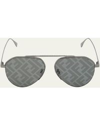 Fendi - Monogram Lens Metal Aviator Sunglasses - Lyst