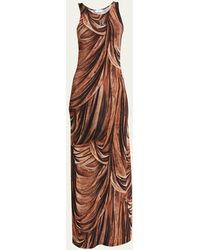 Rabanne - Printed Maxi Dress With Logo Detail - Lyst