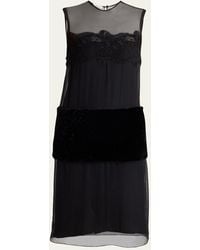 Ferragamo - Silk Chiffon Velvet Panel Sleeveless Midi Dress - Lyst