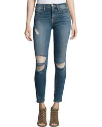 FRAME Le High Distressed Skinny Jeans - Blue