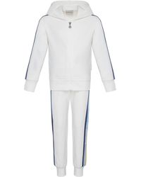Moncler Girl's Logo Tape Hooded Zip-front Track Jacket W/ Matching Sweatpants - White