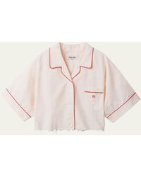 Miu Miu - Piped Short-sleeve Cropped Button-front Shirt - Lyst