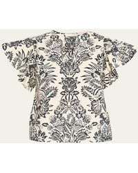 Ulla Johnson - Severine Floral Flutter-Sleeve Blouse - Lyst