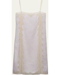 Prada - Linen Midi Dress With Lace Embroidery - Lyst