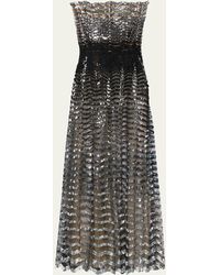 Oscar de la Renta - Sequin Wave Embroidered Strapless Gown - Lyst