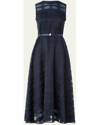 Akris - Organdy Plaid Sleeveless A-Line Midi Dress With Belt - Lyst