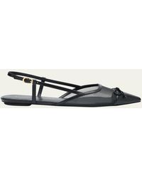 Stuart Weitzman - Kitty Mesh Leather Cap-Toe Slingback Flats - Lyst