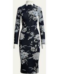Ralph Lauren Collection - Floral Silk-blend Jacquard Sweater Day Dress With Detachable Collar & Cuffs - Lyst