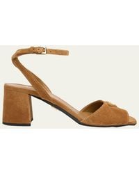 Prada - 65Mm Triangle Logo Suede Block-Heel Sandals - Lyst
