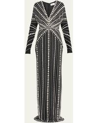 Pamella Roland - Linear-embroidered Tulle Gown With Dolman Sleeves - Lyst