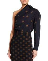 Max Mara One-shoulder Polka-dot Poplin Bodysuit - Blue