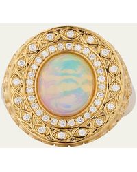 Sydney Evan - 14K Marquise Eye Opal Cabochon Signet Ring With Diamonds - Lyst