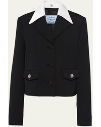 Prada - Satin Collar Wool Jacket With Crystal Buttons - Lyst