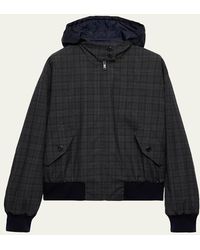 Prada - Prince Of Wales Checked Wool Jacket With Hood - Lyst