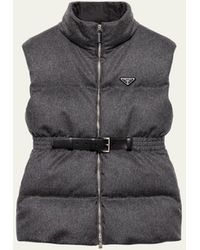 Prada - Belted Velvet Down Puffer Jacket - Lyst