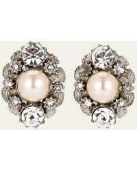 Ben-Amun - Silver Crystal Oval Clip On Earrings With Pearly Center - Lyst
