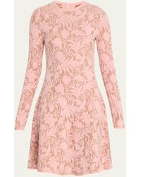 Lela Rose - Floral Jacquard Long-sleeve Fit-&-flare Dress - Lyst