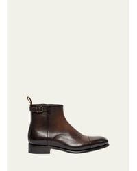 Santoni - Ira Grained Leather Cap-Toe Side-Zip Ankle Boots - Lyst