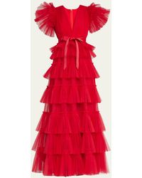 Huishan Zhang - Nicolette Tulle Tiered Ruffle Gown - Lyst