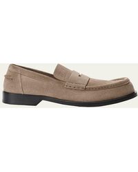 Loewe - Suede Penny Loafers - Lyst
