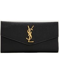 Saint Laurent - Ysl Monogram Small Envelope Flap Wallet With Zip Pocket In Grained Leather - Lyst